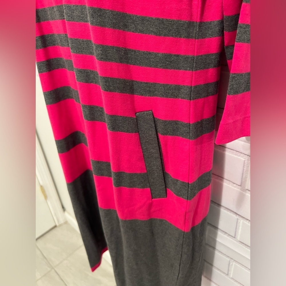 JOAN VASS striped hot pink & gray Barbiecore 3/4 sleeve casual dress/size MP - Picture 3 of 8
